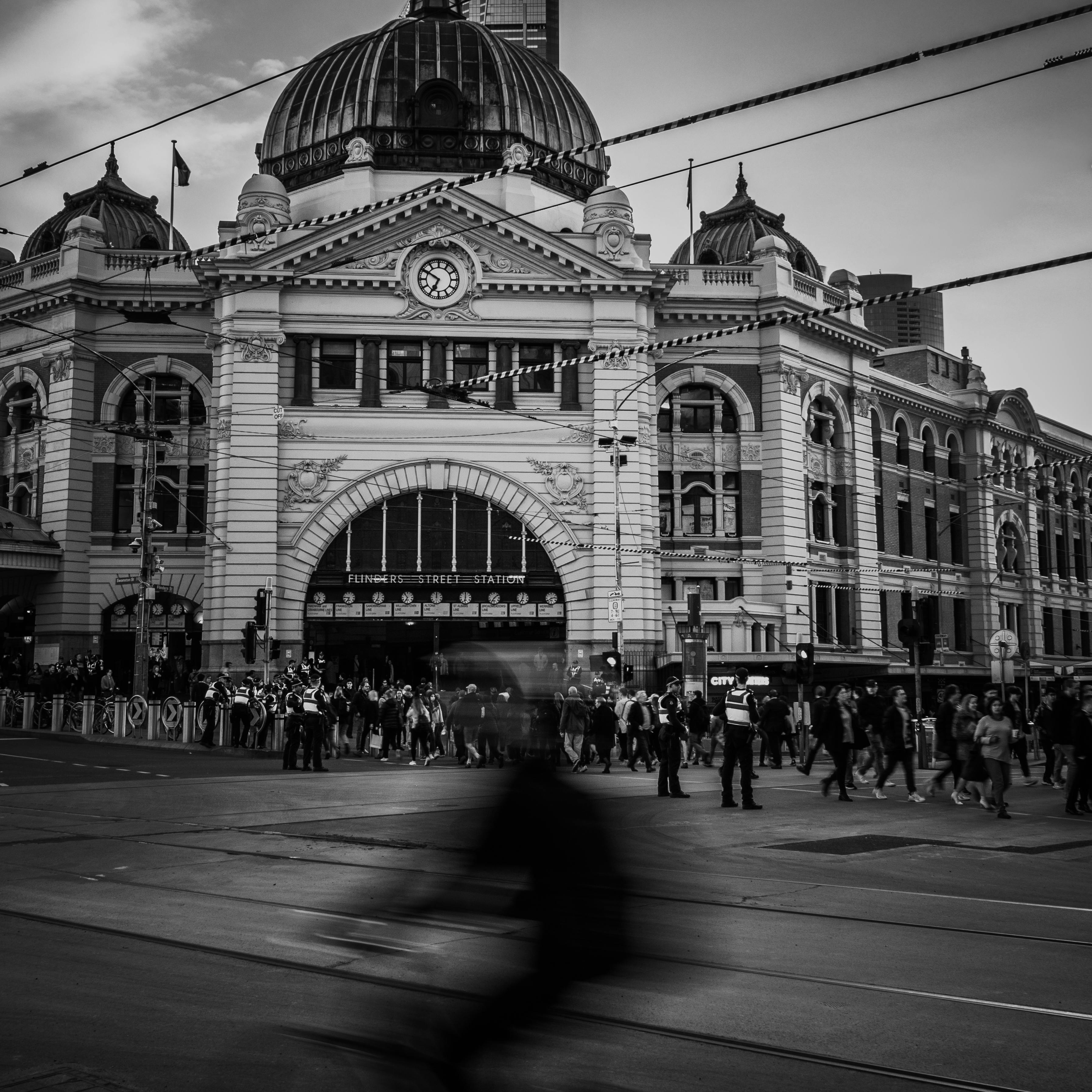 photo of flinders street station in black and white